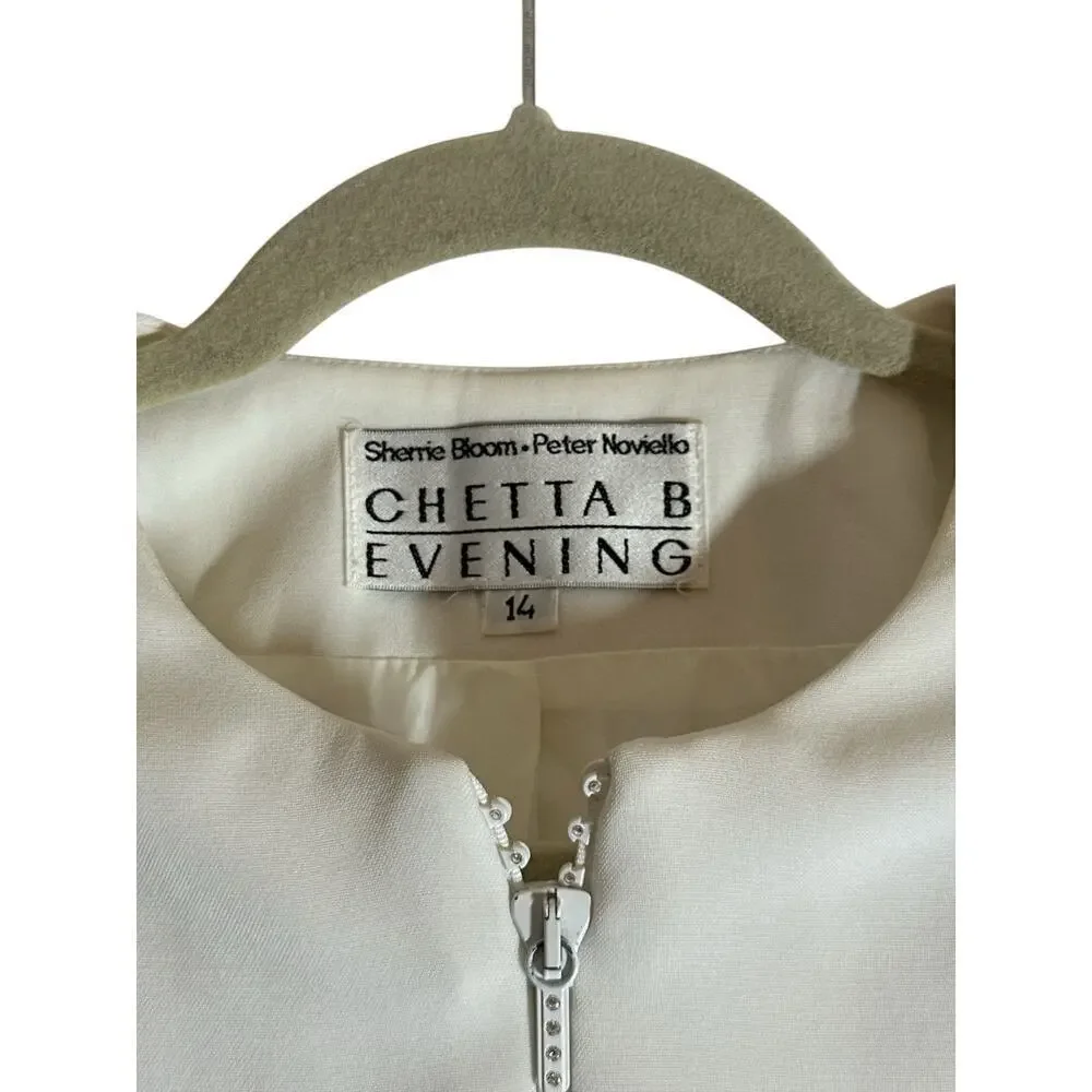 Chetta B Women's Full Zip Front Embellished Party Fancy Top Suit Size 14 Cream